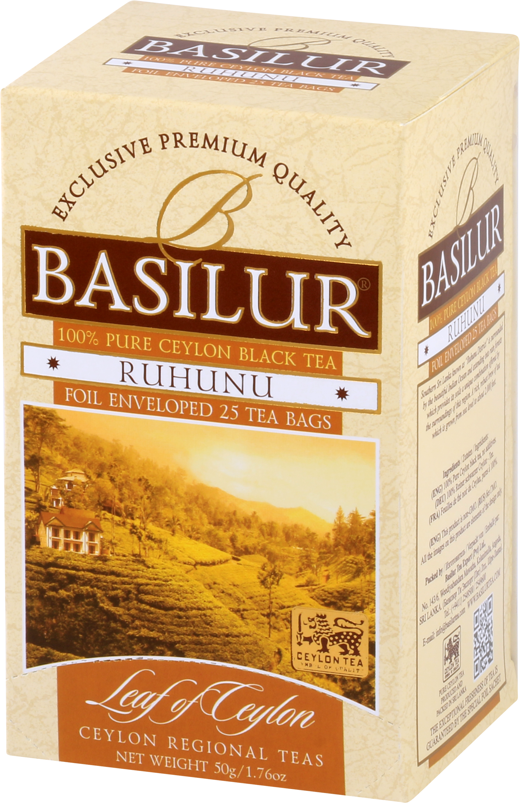 Opakowanie herbaty Basilur Ruhunu – czarna herbata cejlońska w kopertach.