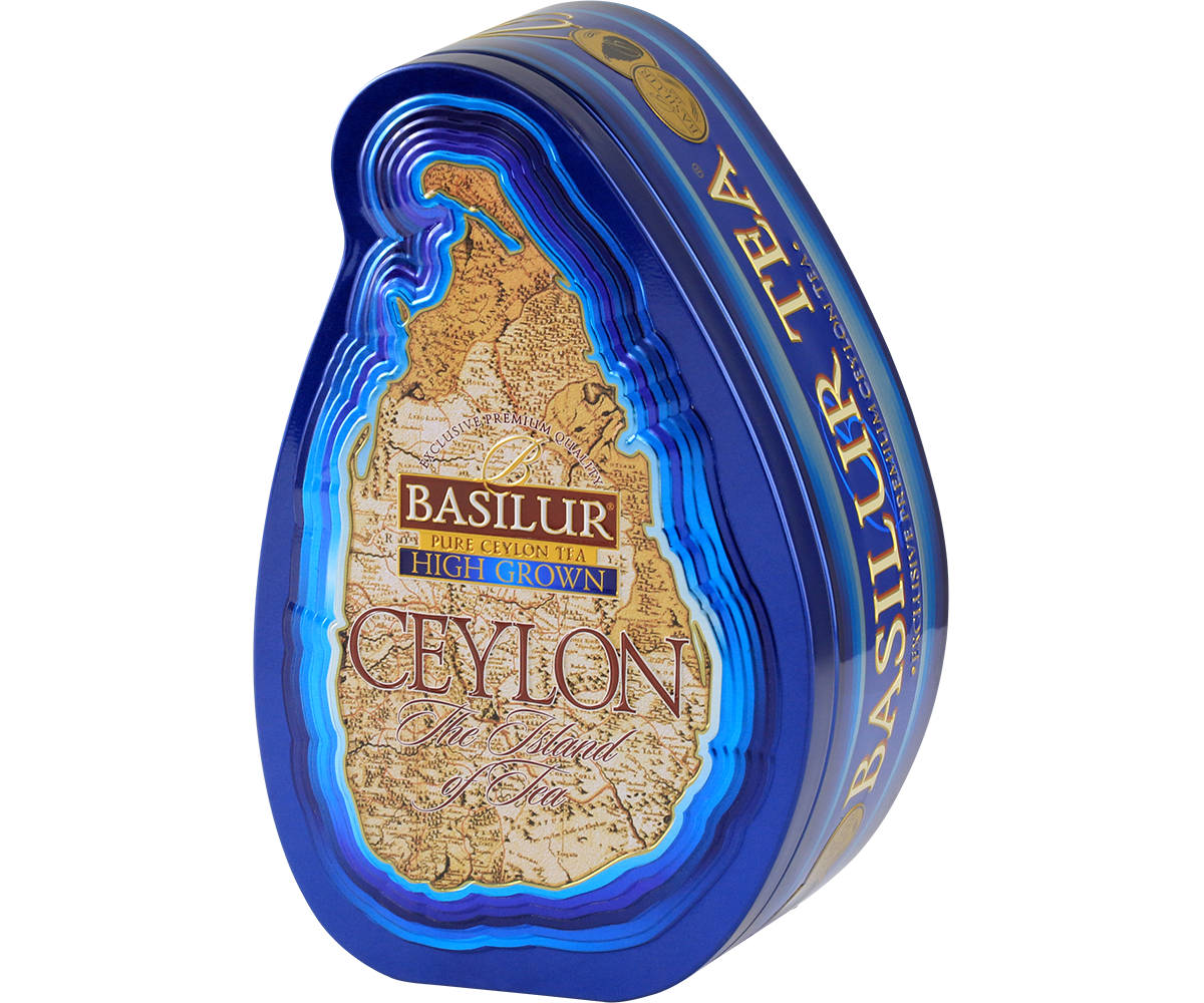 Luksusowa puszka Basilur High Grown widziana z prawej strony.