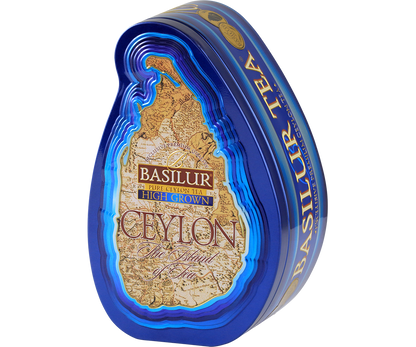 Luksusowa puszka Basilur High Grown widziana z prawej strony.