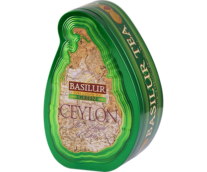 Puszka Basilur Green widziana z boku – elegancki design.