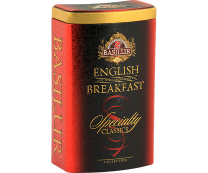 Puszka herbaty Basilur English Breakfast – widok z lewej strony.