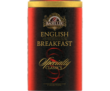 Herbata czarna Basilur English Breakfast w eleganckiej puszce – widok z przodu.