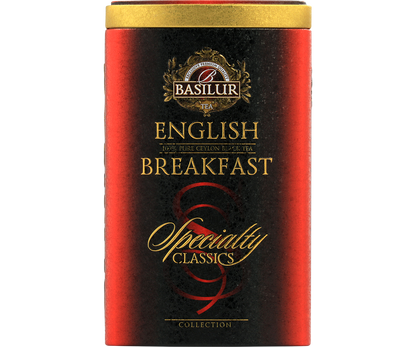 Herbata czarna Basilur English Breakfast w eleganckiej puszce – widok z przodu.