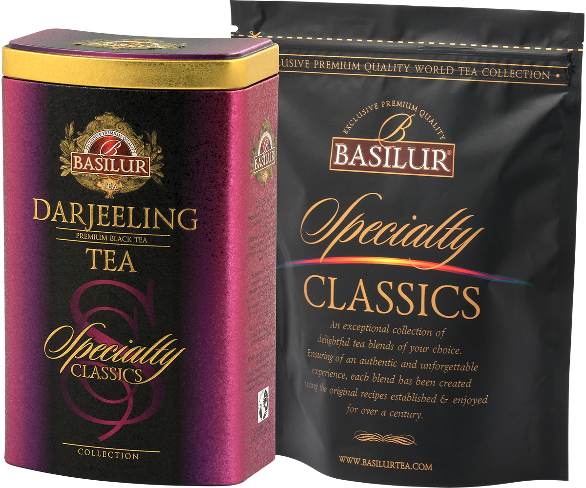 Zestaw Basilur Darjeeling – puszka i wewnętrzne opakowanie foliowe.