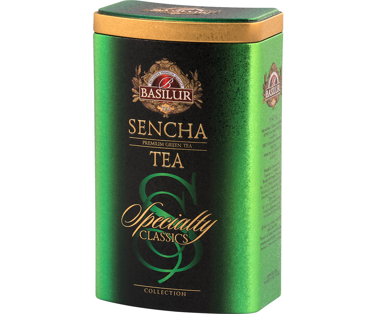 Zielona herbata Basilur Sencha – puszka z prawej strony.