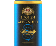 Herbata czarna Basilur English Afternoon w metalowej puszce – widok z przodu.