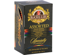 Bok opakowania Basilur Specialty Classics z opisem smaków.