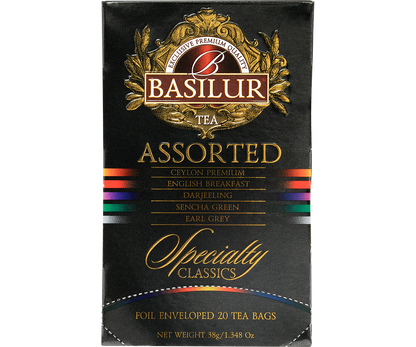 Kolorowe koperty herbat Basilur Assorted – Ceylon, Darjeeling, Sencha, Earl Grey, English Breakfast.