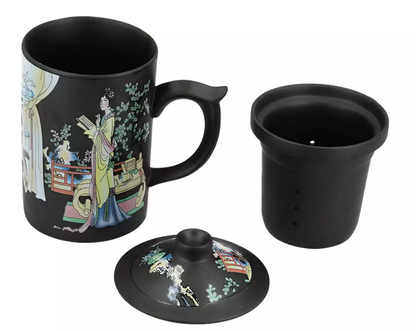 Czarny kubek Gejsza z zaparzaczem i przykrywką, 250 ml.