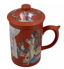 Kubek Gejsza 250 ml z pokrywką i tradycyjnym wzorem, idealny do herbaty liściastej.