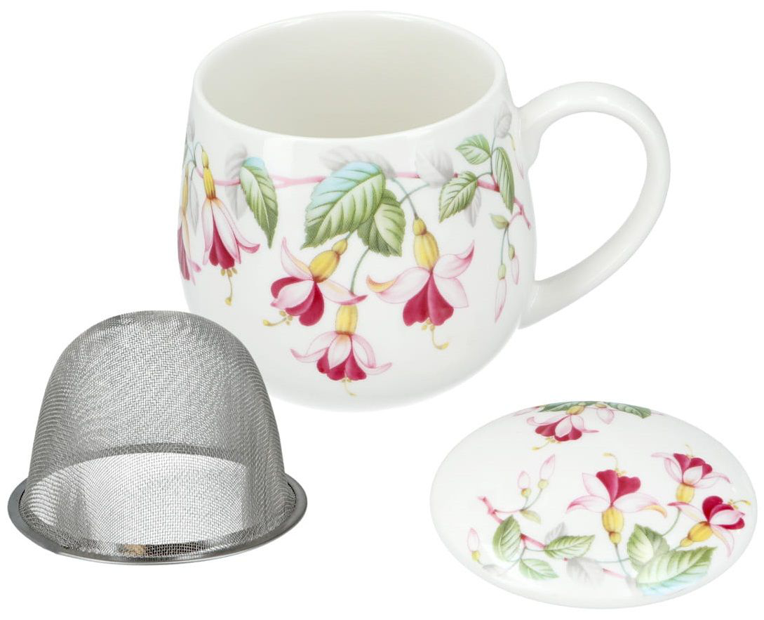 Kubek z zaparzaczem i pokrywką Floral Story 1 – porcelana, 420 ml, zestaw prezentowy