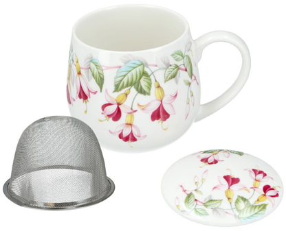 Kubek z zaparzaczem i pokrywką Floral Story 1 – porcelana, 420 ml, zestaw prezentowy