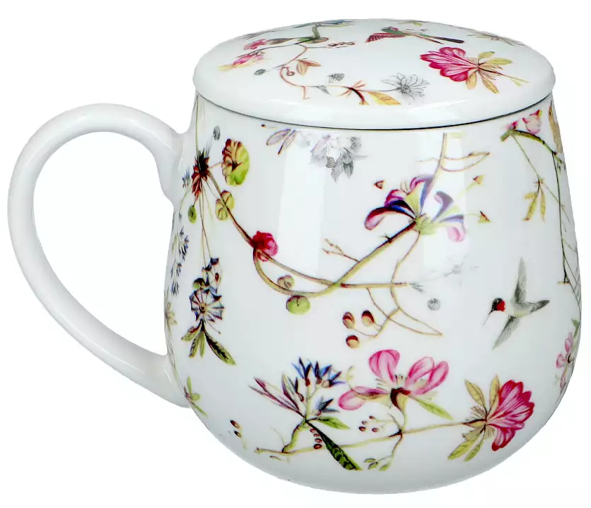 Detal wzoru Floral Story 2 na porcelanowym kubku do herbaty z zaparzaczem
