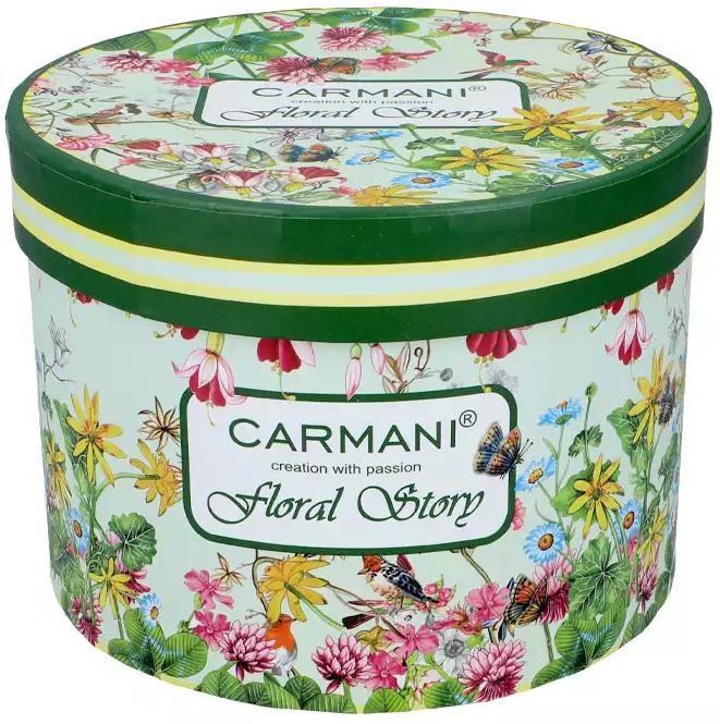 Ozdobne pudełko Carmani Floral Story z kolorowym motywem kwiatowym.