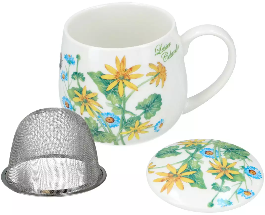 Kubek porcelanowy Floral Story 4 z zaparzaczem i pokrywką, zestaw do herbaty.