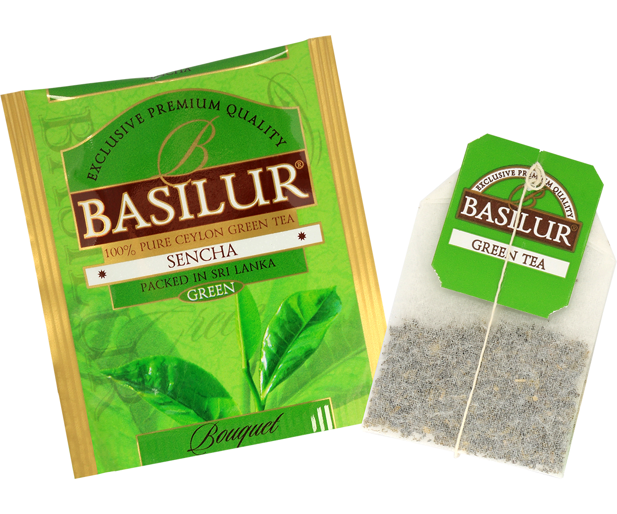 Torebka foliowa i saszetka herbaty green tea.