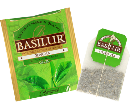 Torebka foliowa i saszetka herbaty green tea.