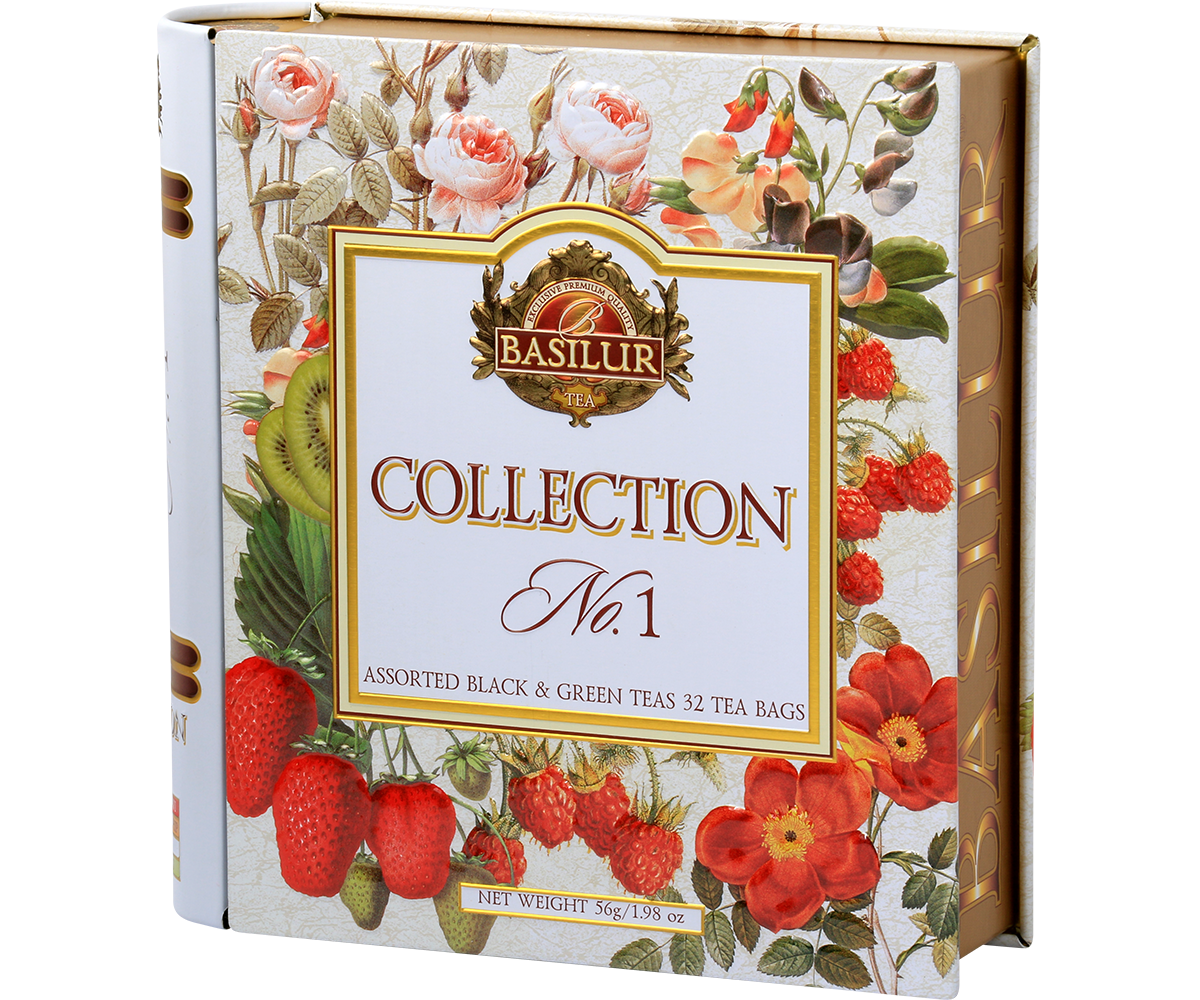 Herbata Basilur Collection No. 1 widok z prawej strony z eleganckim złotym brzegiem