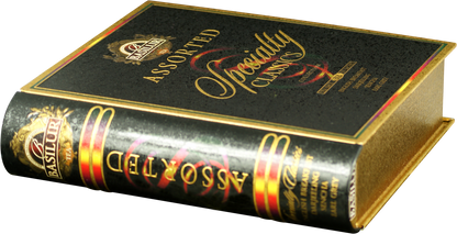 Pudełko herbat Basilur Specialty Classics w kształcie eleganckiej książki.