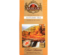 Herbata Basilur Autumn Tea Four Seasons – opakowanie z motywem jesiennych liści.