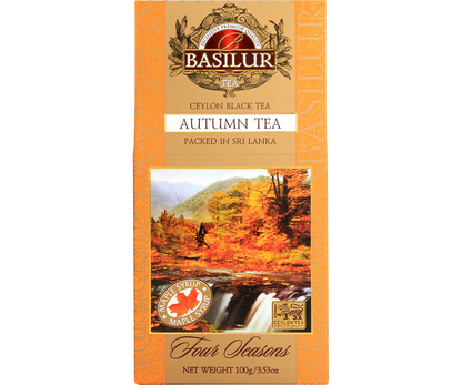 Herbata Basilur Autumn Tea Four Seasons – opakowanie z motywem jesiennych liści.