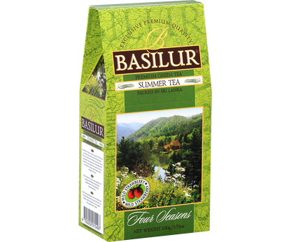 Opakowanie herbaty Basilur Summer Tea – widok z lewej strony.