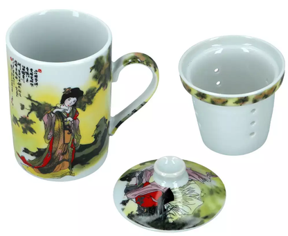 Geisha pattern 3 mug with infuser and lid - 250 ml