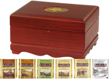 Drewniana szkatułka Basilur Wooden Presenter Mix 2 z herbatami cejlońskimi, elegancki zestaw prezentowy.
