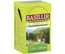 Bok pudełka Basilur Summer Tea z opisem produktu.