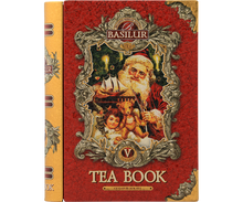 Puszka herbaty Basilur Tea Book vol. V z motywem świątecznym i wizerunkiem Świętego Mikołaja