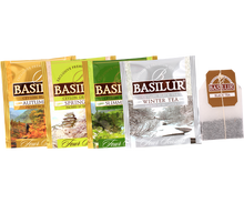 Zestaw herbat Basilur Four Seasons w kopertach – czarna i zielona herbata cejlońska.