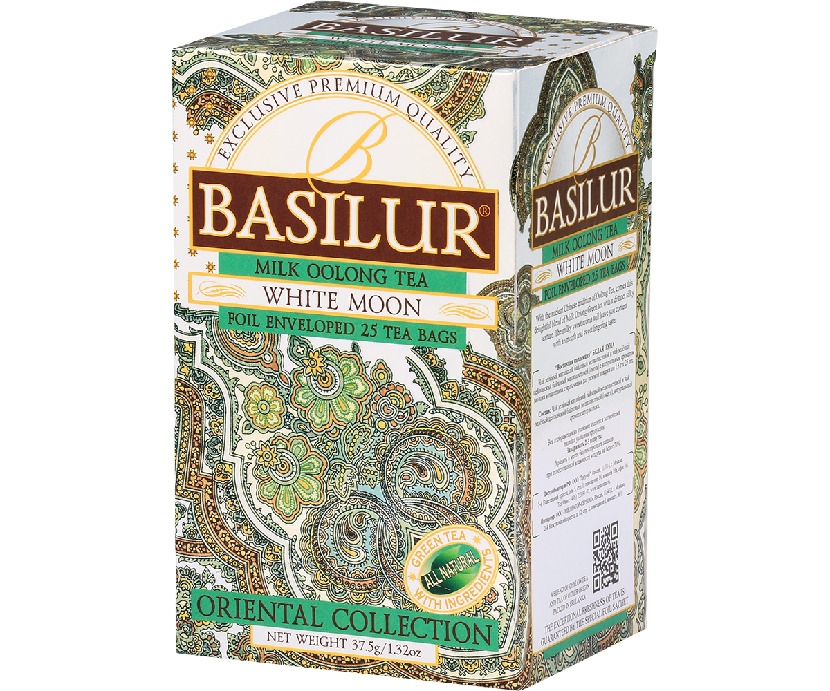 Opakowanie herbaty Basilur White Moon, mleczna herbata oolong z kolekcji Oriental Collection.