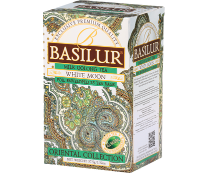 Opakowanie herbaty Basilur White Moon, mleczna herbata oolong z kolekcji Oriental Collection.