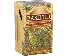 Herbata Basilur Golden Crescent widok z boku, elegancki orientalny wzór paisley.