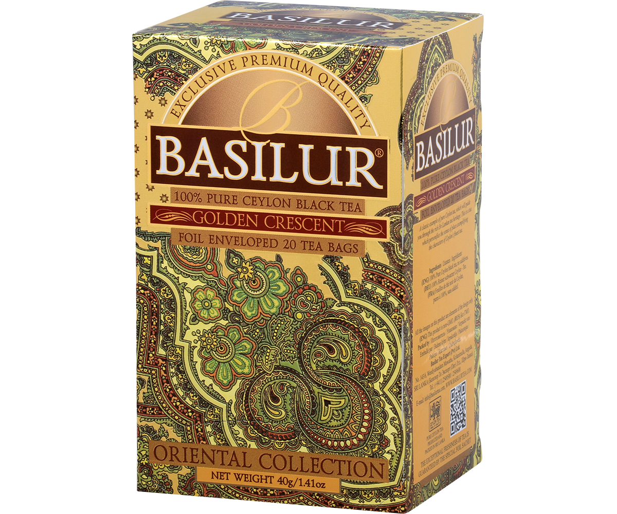 Basilur Golden Crescent w ozdobnym pudełku, ekskluzywna czarna herbata cejlońska.
