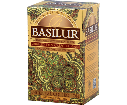 Basilur Golden Crescent w ozdobnym pudełku, ekskluzywna czarna herbata cejlońska.