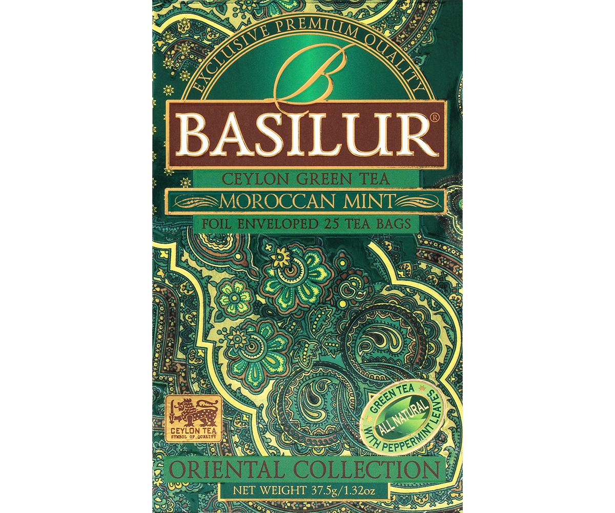 Zielona herbata Basilur Moroccan Mint w orientalnym opakowaniu z kolekcji Oriental Collection.
