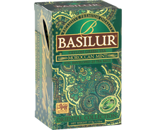 Zielona herbata Basilur Moroccan Mint w ozdobnym kartoniku z serii Oriental Collection.