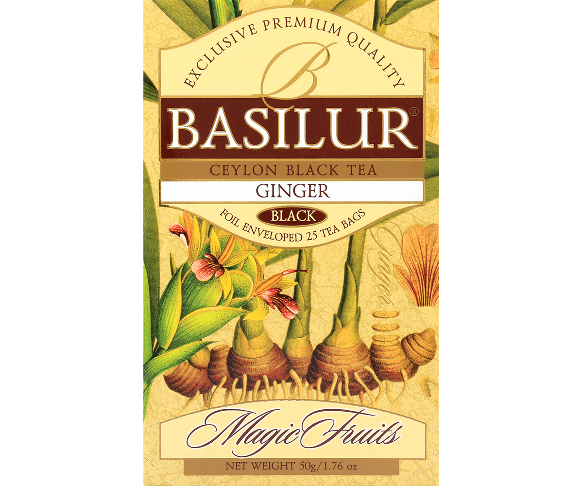 Czarna herbata Basilur Ginger w ozdobnym pudełku z serii Magic Fruits.