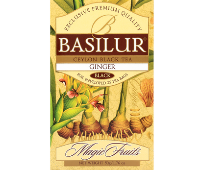Czarna herbata Basilur Ginger w ozdobnym pudełku z serii Magic Fruits.