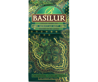 Opakowanie herbaty Basilur Moroccan Mint – zielona herbata cejlońska z miętą.