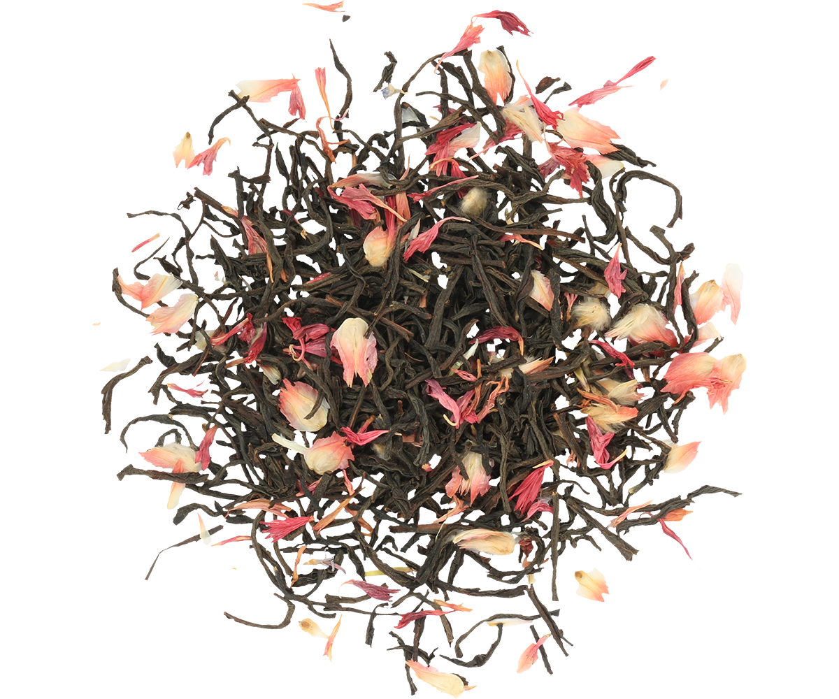 Liście czarnej herbaty Basilur z dodatkiem płatków kwiatów.