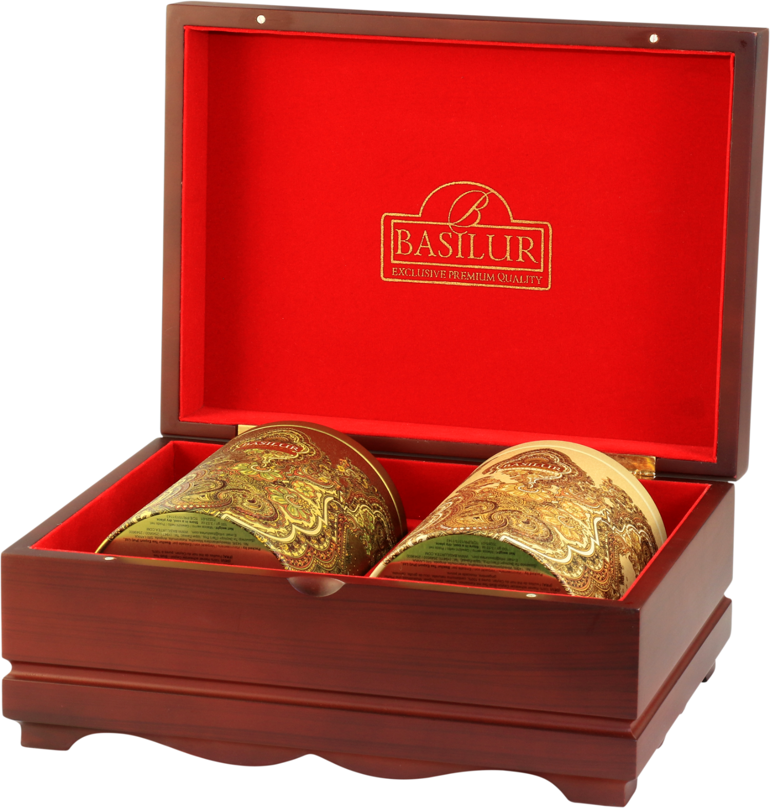 Zestaw Basilur Oriental Collection 2 z dwiema złotymi puszkami herbat Ceylon.