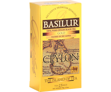 Opakowanie herbaty Basilur Gold 25 torebek, czarna herbata cejlońska.