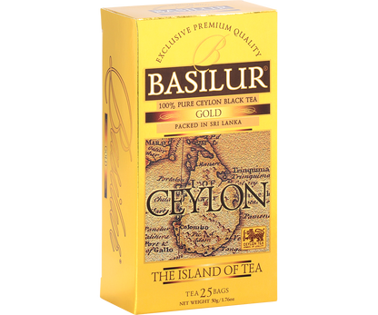 Opakowanie herbaty Basilur Gold 25 torebek, czarna herbata cejlońska.