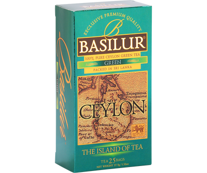 Opakowanie Basilur Green – zielona herbata cejlońska 25 torebek.