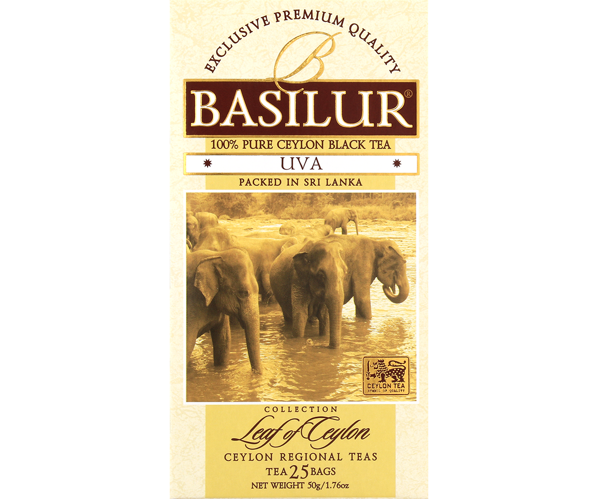 Opakowanie herbaty Basilur Uva – czarna herbata cejlońska z regionu Uva.