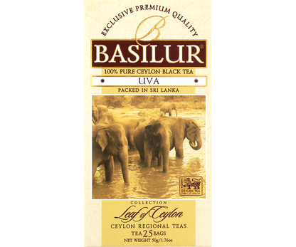 Opakowanie herbaty Basilur Uva – czarna herbata cejlońska z regionu Uva.
