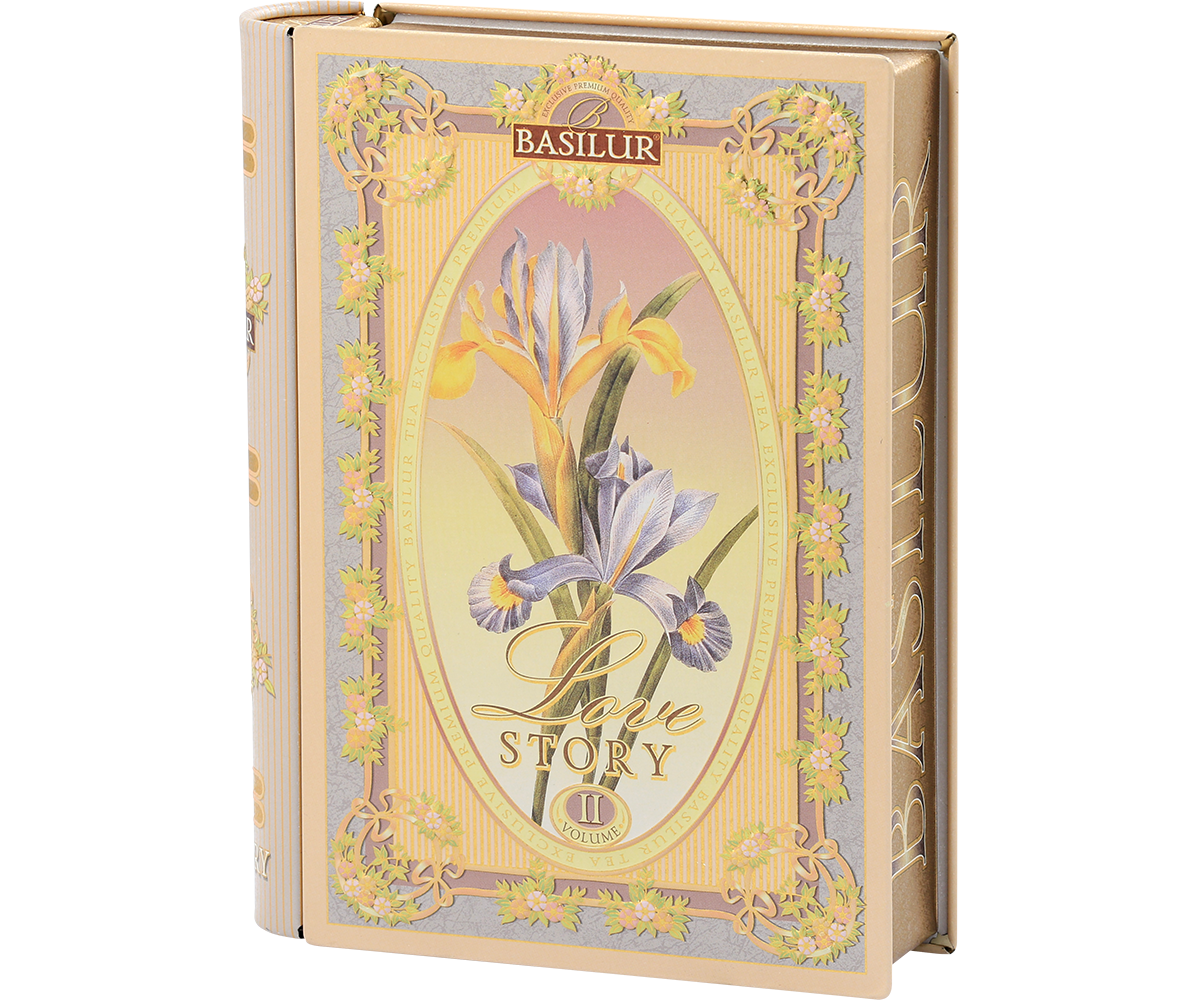 Herbata Basilur Love Story vol. II – bok z logo marki Basilur.