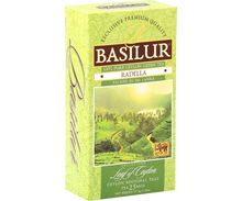 Bok opakowania Basilur Radella Green z informacjami o pochodzeniu herbaty